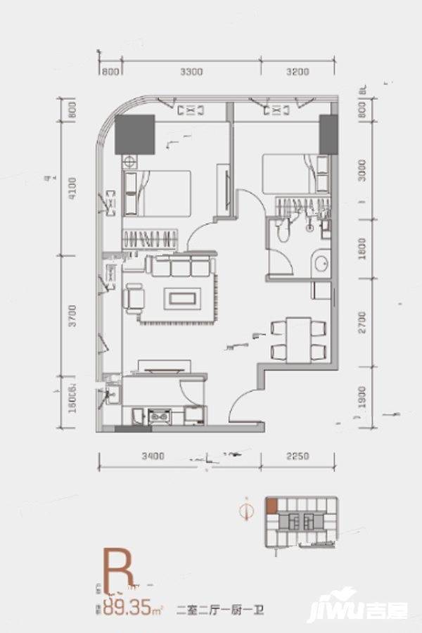 临沂中心2室2厅1卫89.3㎡户型图