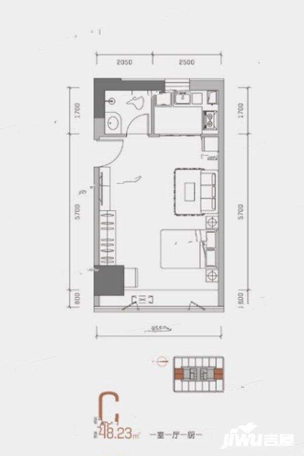 临沂中心1室1厅1卫48.2㎡户型图