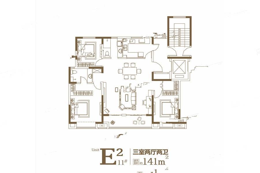 科技佳苑3室2厅2卫141㎡户型图