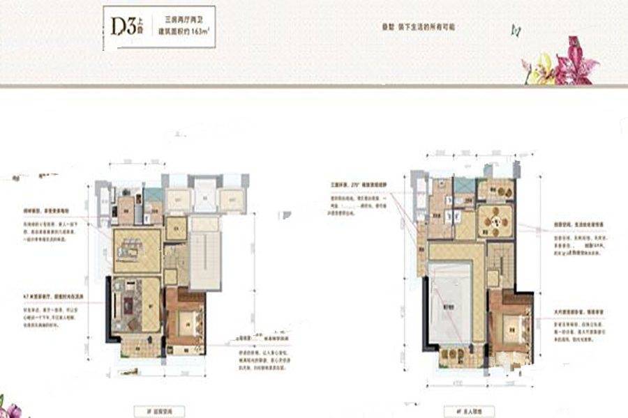 绿城留香园3室2厅2卫163㎡户型图