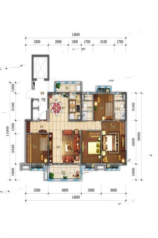 碧桂园九玺4室2厅2卫140㎡户型图