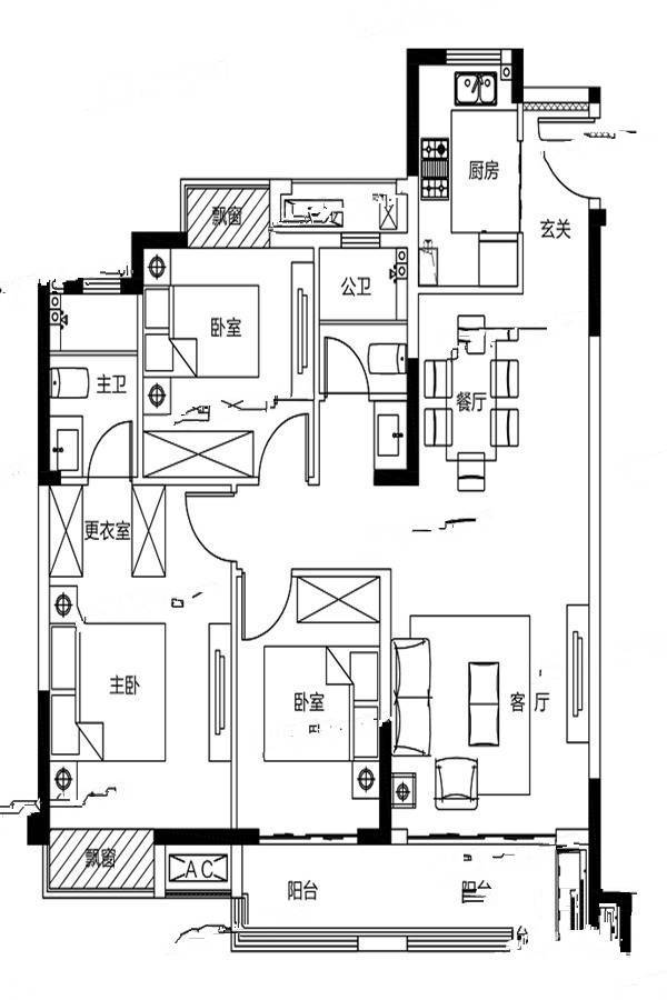 中骏雍景湾3室2厅2卫108㎡户型图