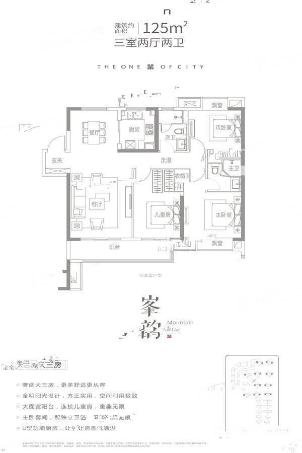 融创政务壹号3室2厅2卫125㎡户型图