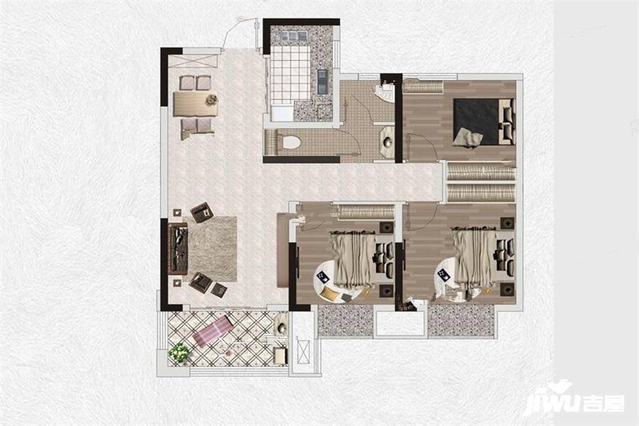 保利八里翡翠3室2厅1卫90㎡户型图