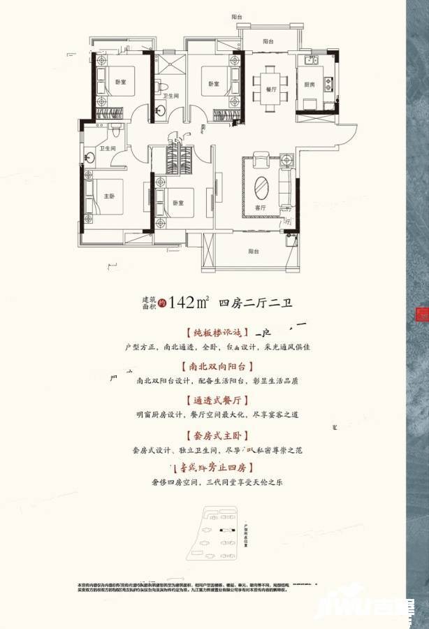 富力浔阳公馆4室2厅2卫142㎡户型图