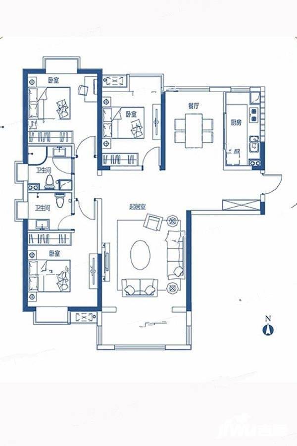 中国铁建领秀城3室2厅2卫140㎡户型图