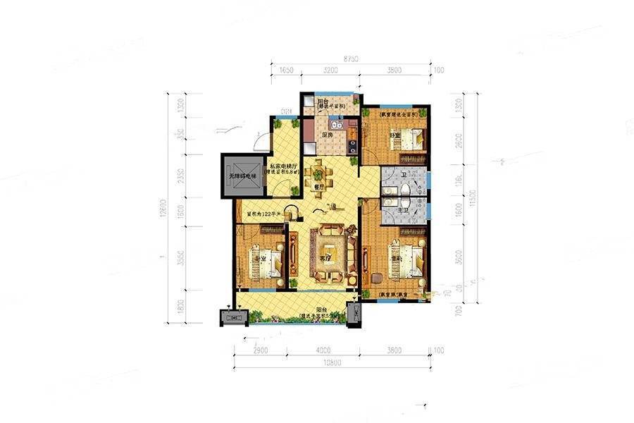 东方时代广场3室2厅2卫122㎡户型图