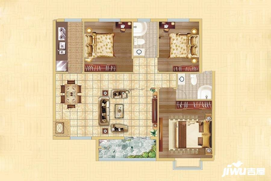 息县大和文锦社区3室2厅2卫120.7㎡户型图