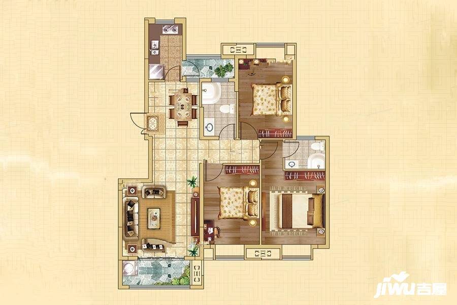 息县大和文锦社区3室2厅2卫122.8㎡户型图