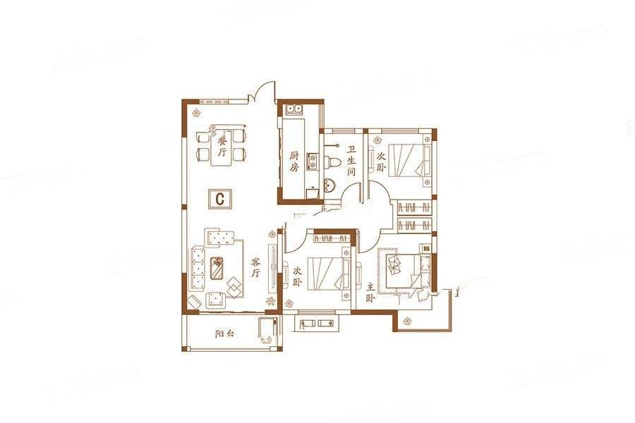 龙泽佳园3室2厅1卫107㎡户型图