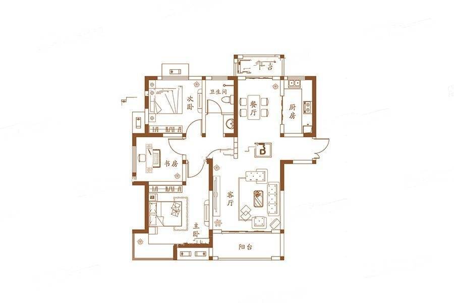 龙泽佳园3室2厅1卫110㎡户型图