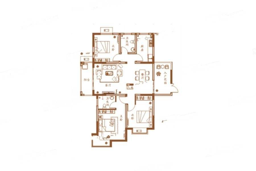 龙泽佳园3室2厅2卫126㎡户型图