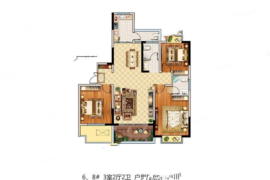 金牛壹号3室2厅2卫124.8㎡户型图