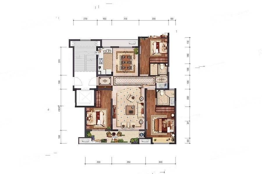 世茂云玺3室2厅2卫113㎡户型图