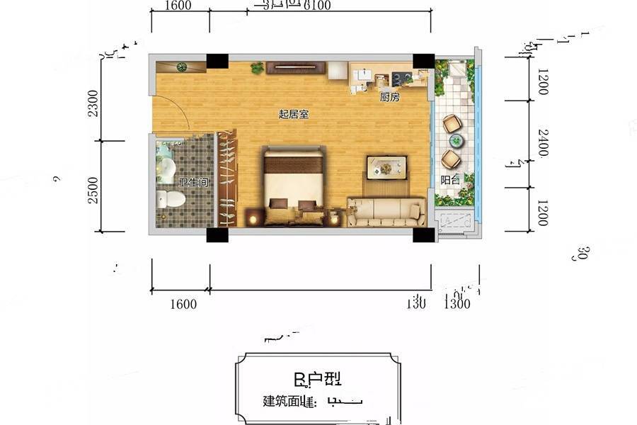 锦绣佳苑1室1厅1卫56.7㎡户型图