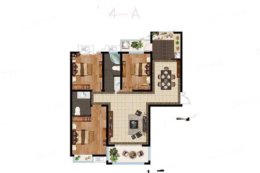 大兴商住苑3室2厅2卫126.7㎡户型图