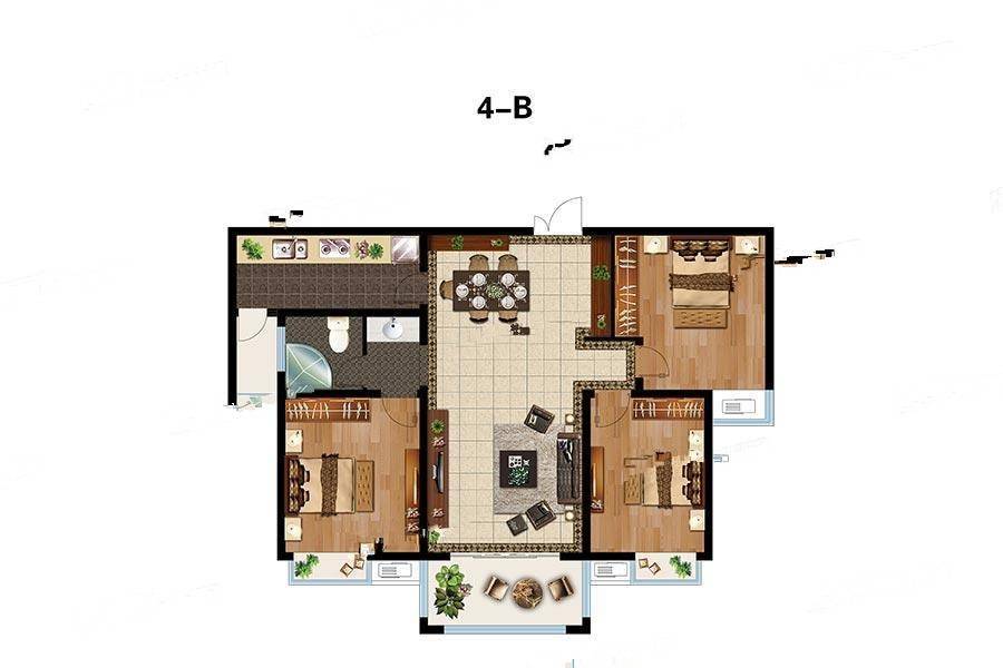 大兴商住苑3室2厅1卫117.7㎡户型图