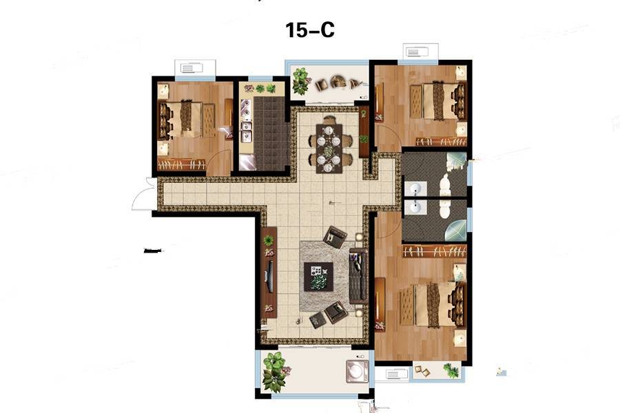 大兴商住苑3室2厅2卫127.8㎡户型图