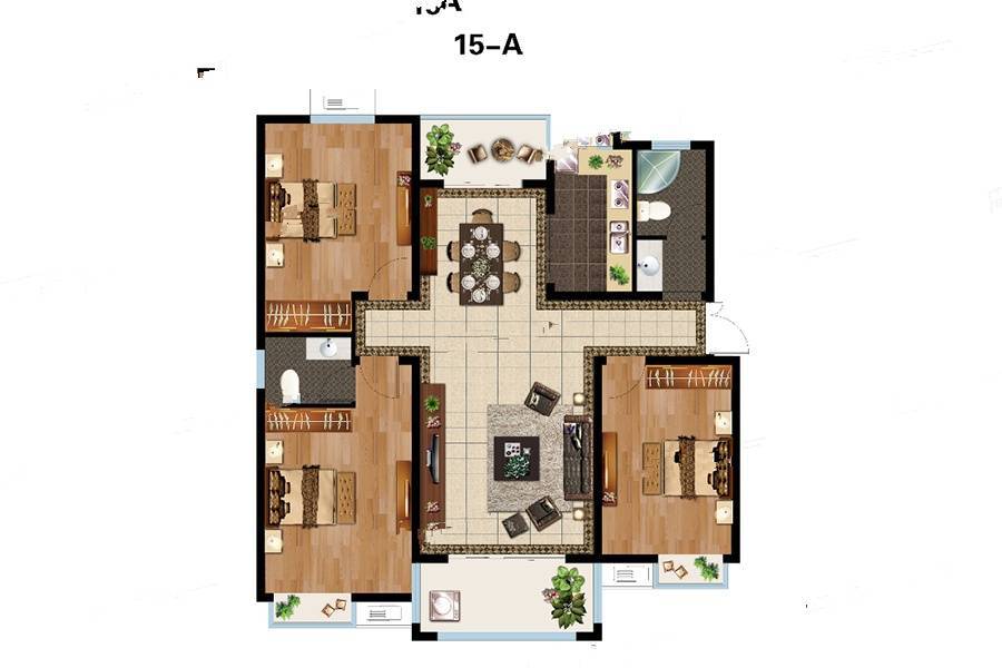 大兴商住苑3室2厅2卫136.9㎡户型图