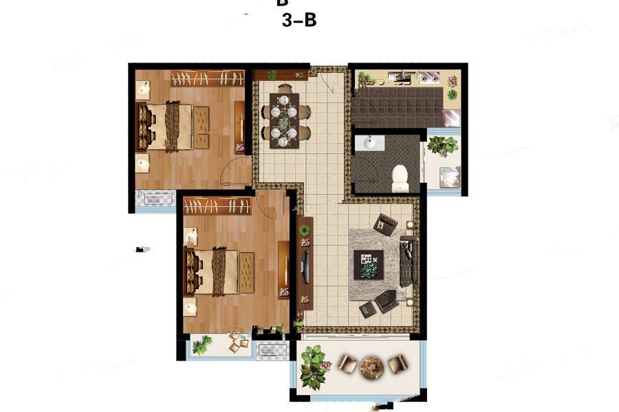 大兴商住苑2室2厅1卫83.3㎡户型图