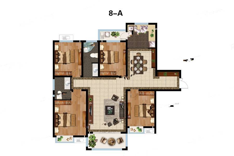 大兴商住苑4室2厅2卫150.1㎡户型图