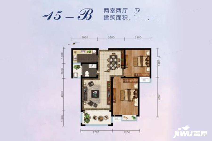 大兴商住苑2室2厅1卫87.4㎡户型图