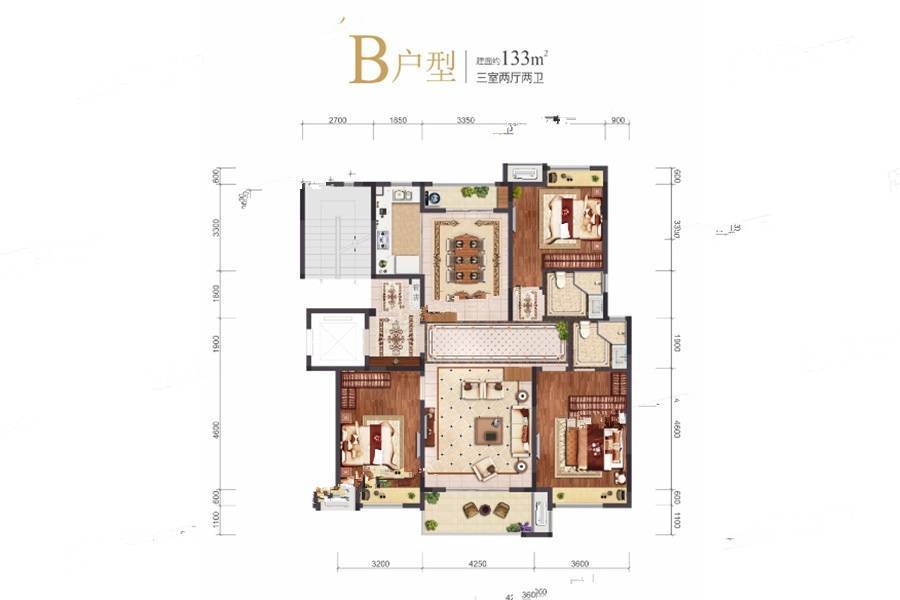 世茂云玺3室2厅2卫133㎡户型图