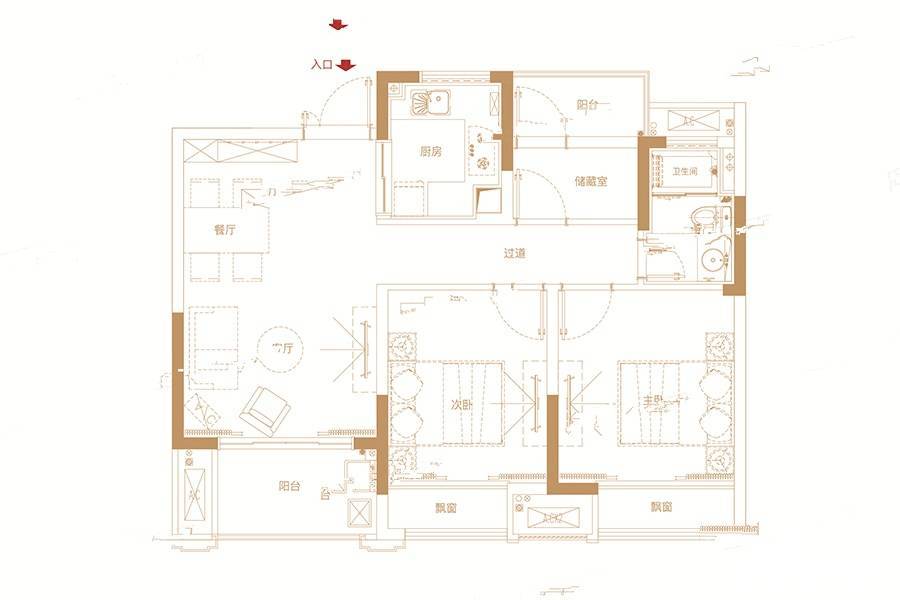 陆家嘴锦绣澜山2室2厅1卫83㎡户型图