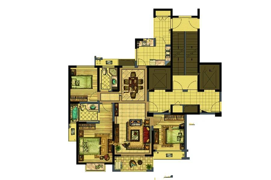 青蓝公寓3室2厅2卫120㎡户型图