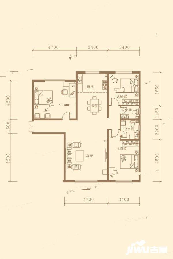 正翔滨河3室2厅2卫137.7㎡户型图