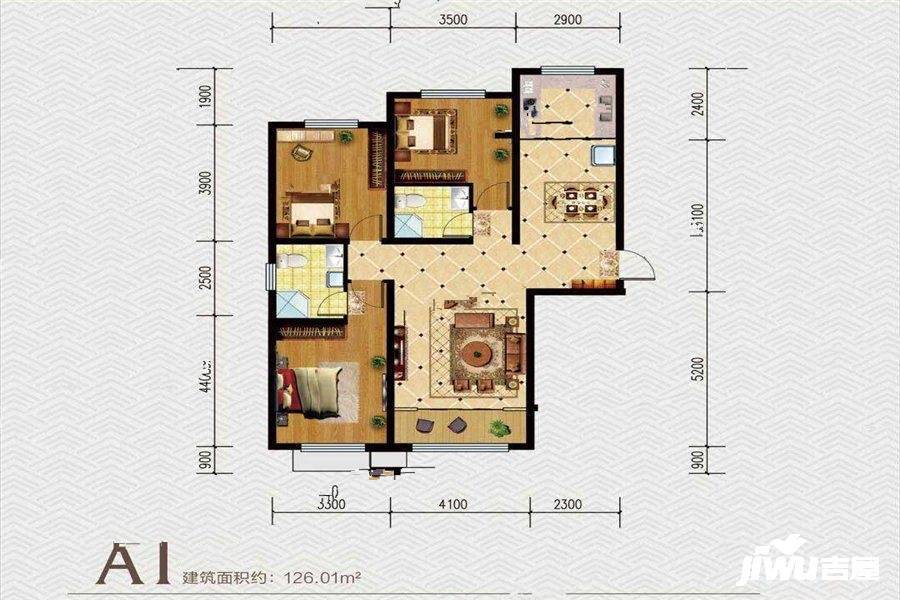 中冶雅熙3室2厅1卫126㎡户型图