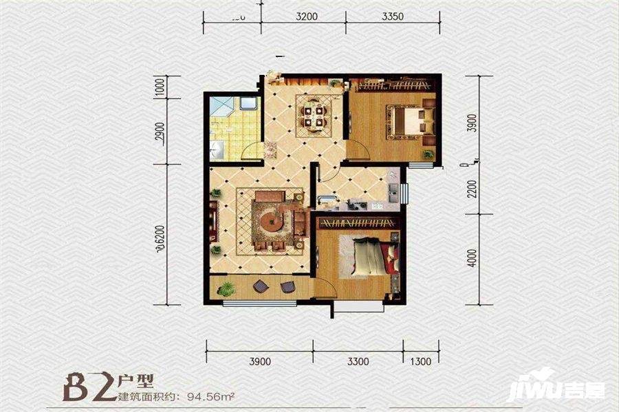 中冶雅熙2室2厅1卫94.6㎡户型图