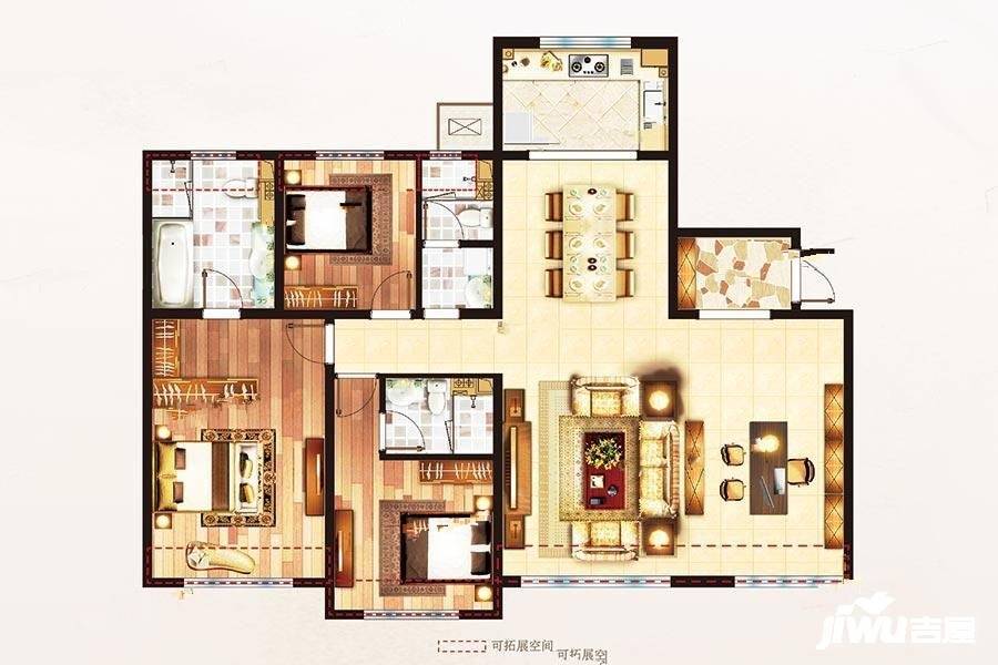 中海河山郡3室2厅3卫168㎡户型图