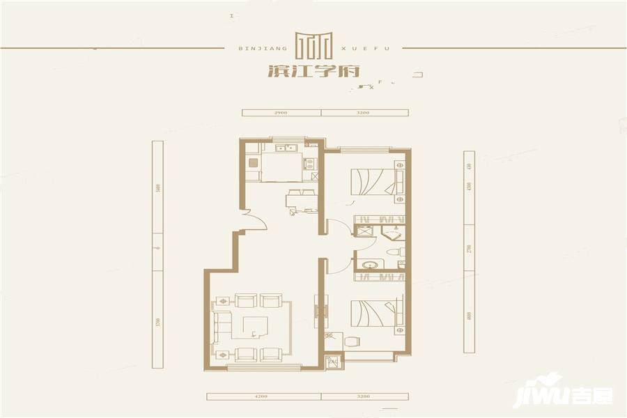 滨江学府2室2厅1卫96.4㎡户型图