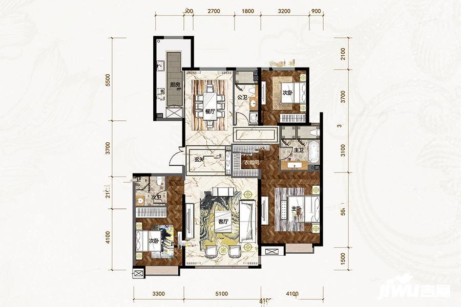 邦成宫园墅3室2厅3卫165㎡户型图