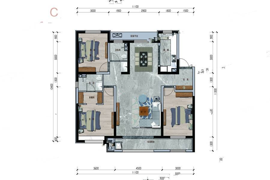 中国铁建景晟学府3室2厅2卫142㎡户型图