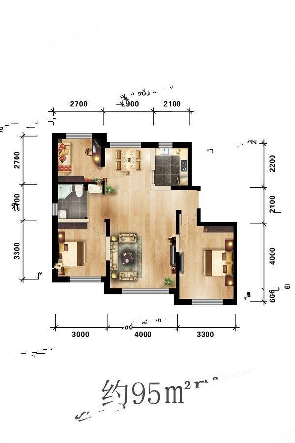 公园道一号3室2厅2卫95㎡户型图