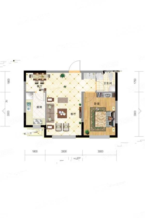 金汇樾府1室1厅1卫63㎡户型图