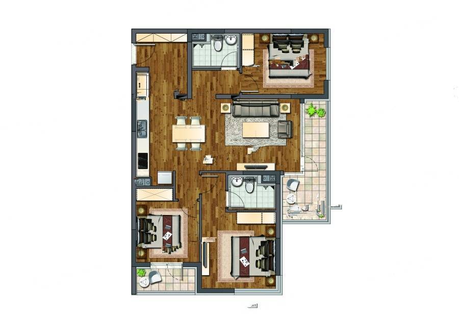 万科松花湖国际度假区四季小镇3室2厅2卫108㎡户型图