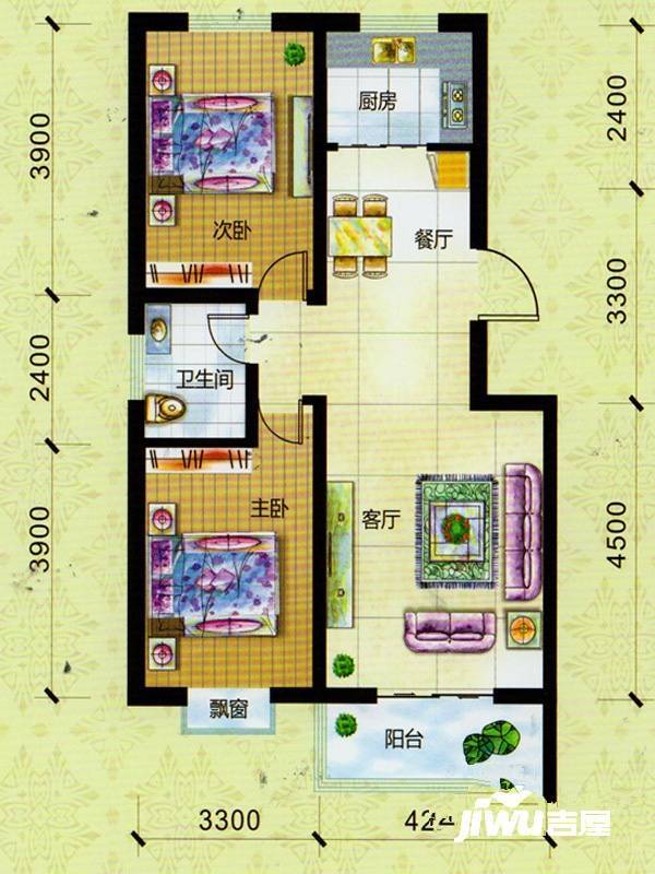 平安先河东苑2室2厅1卫99㎡户型图