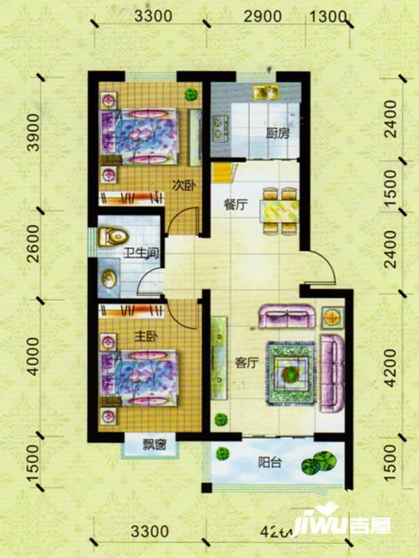 平安先河东苑2室2厅1卫99㎡户型图