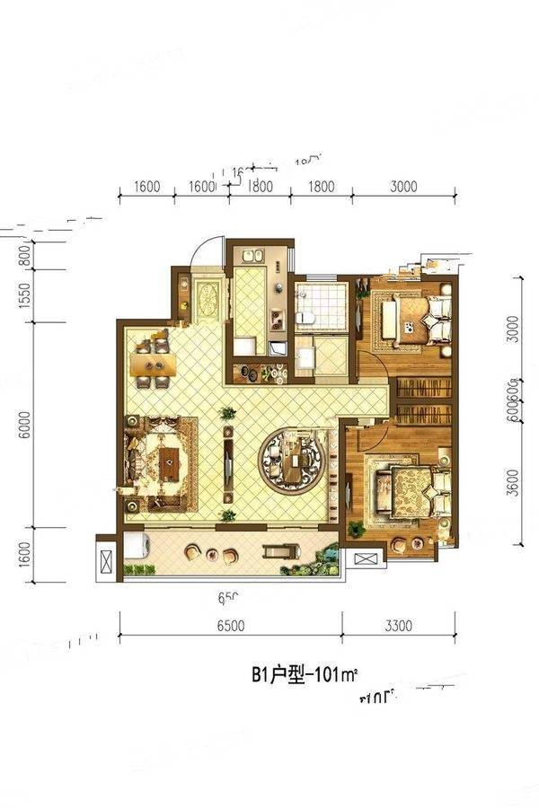 中华世纪城2室2厅1卫101㎡户型图