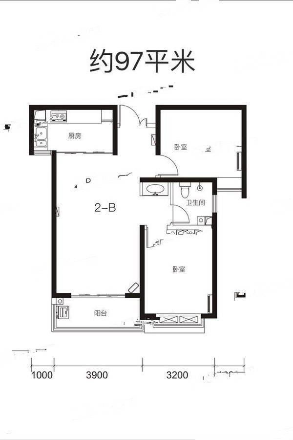 同德晨曦园2室2厅1卫97㎡户型图