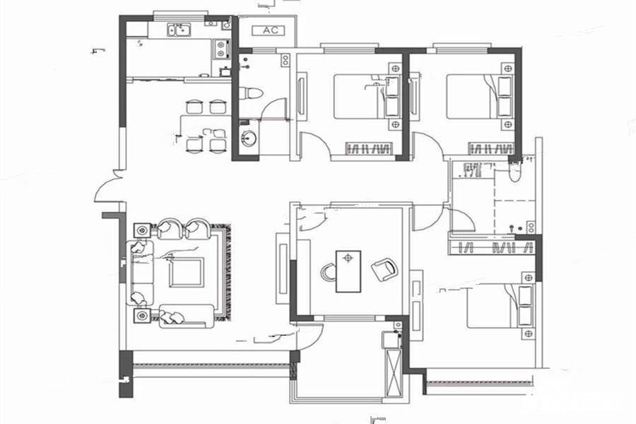 先河国际社区4室2厅2卫156㎡户型图