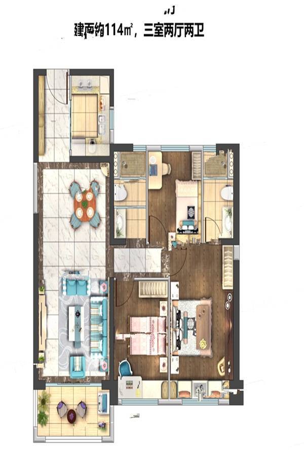 碧桂园中央公园3室2厅2卫114㎡户型图