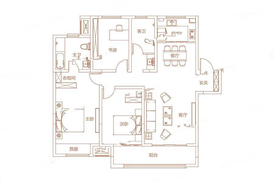 宁陵建业春天里3室2厅2卫135㎡户型图