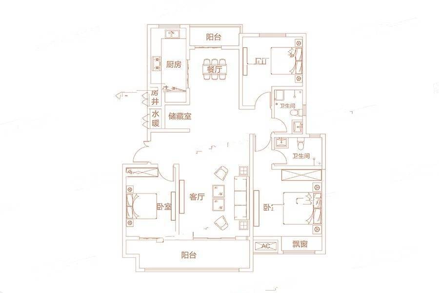 宁陵建业春天里3室2厅2卫135㎡户型图