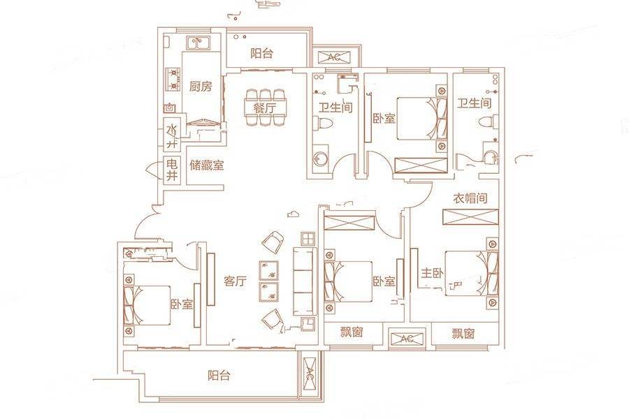 宁陵建业春天里4室2厅2卫144㎡户型图