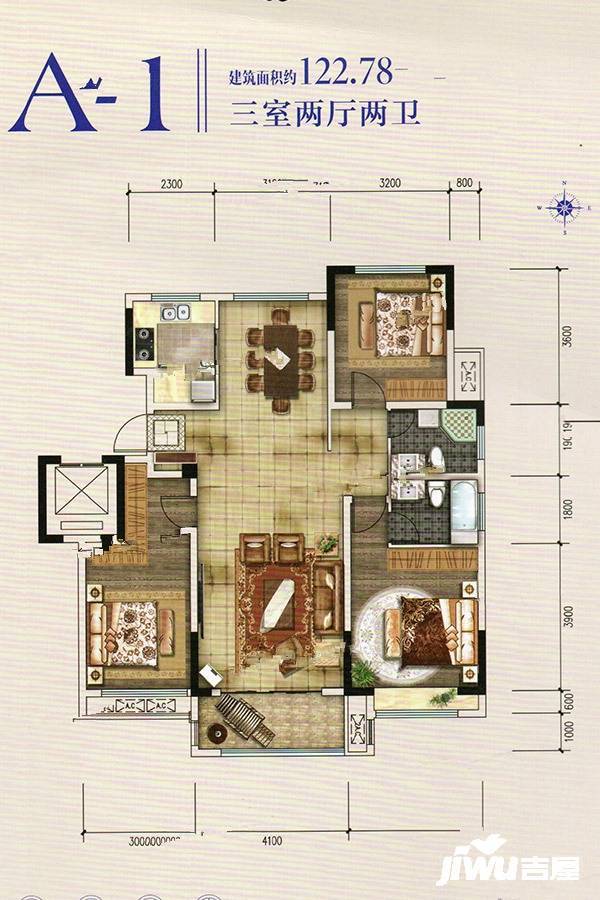 金顶华府3室2厅2卫122.8㎡户型图