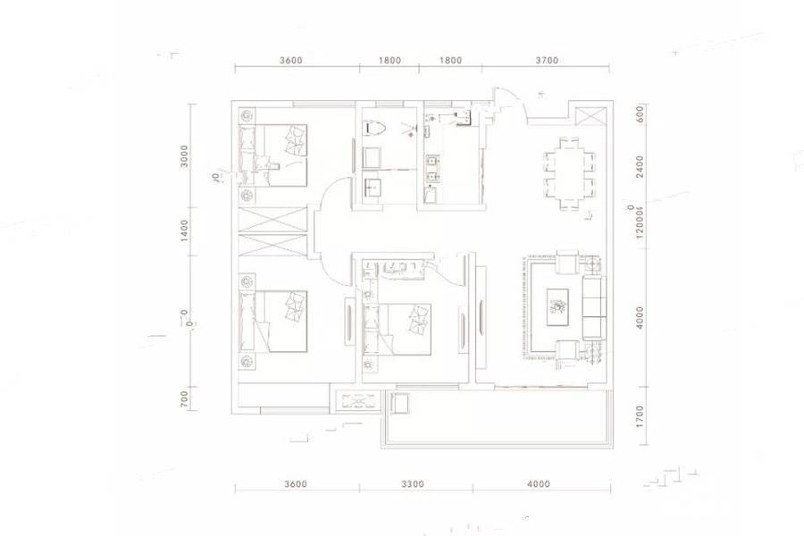 海棠公馆3室2厅1卫115㎡户型图